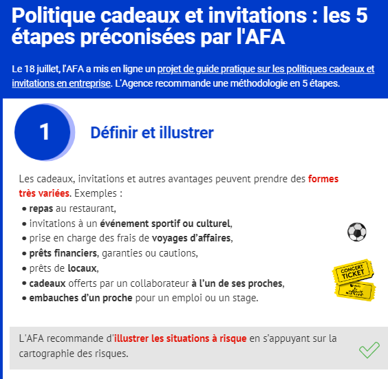 [Infographie] Politique cadeaux et invitations : les 5 étapes préconisées par l'AFA